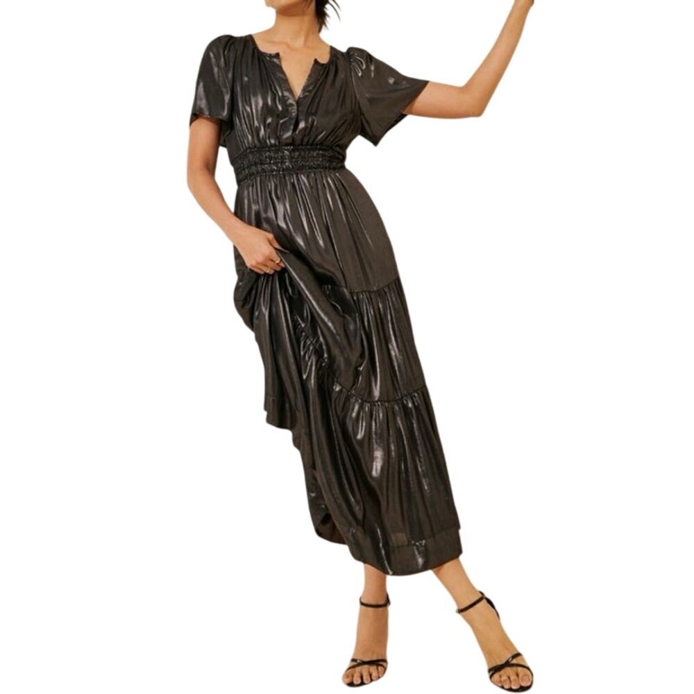 ANTHROPOLOGIE The Somerset Maxi Carbon Shine Edition Gunmetal Dress - Sz 2X - Picture 2 of 9
